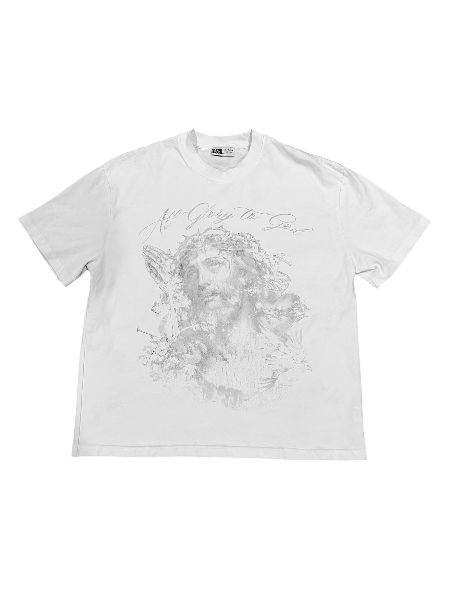 *Toda la gloria a Dios* Camiseta de corte cuadrado de gran tamaño