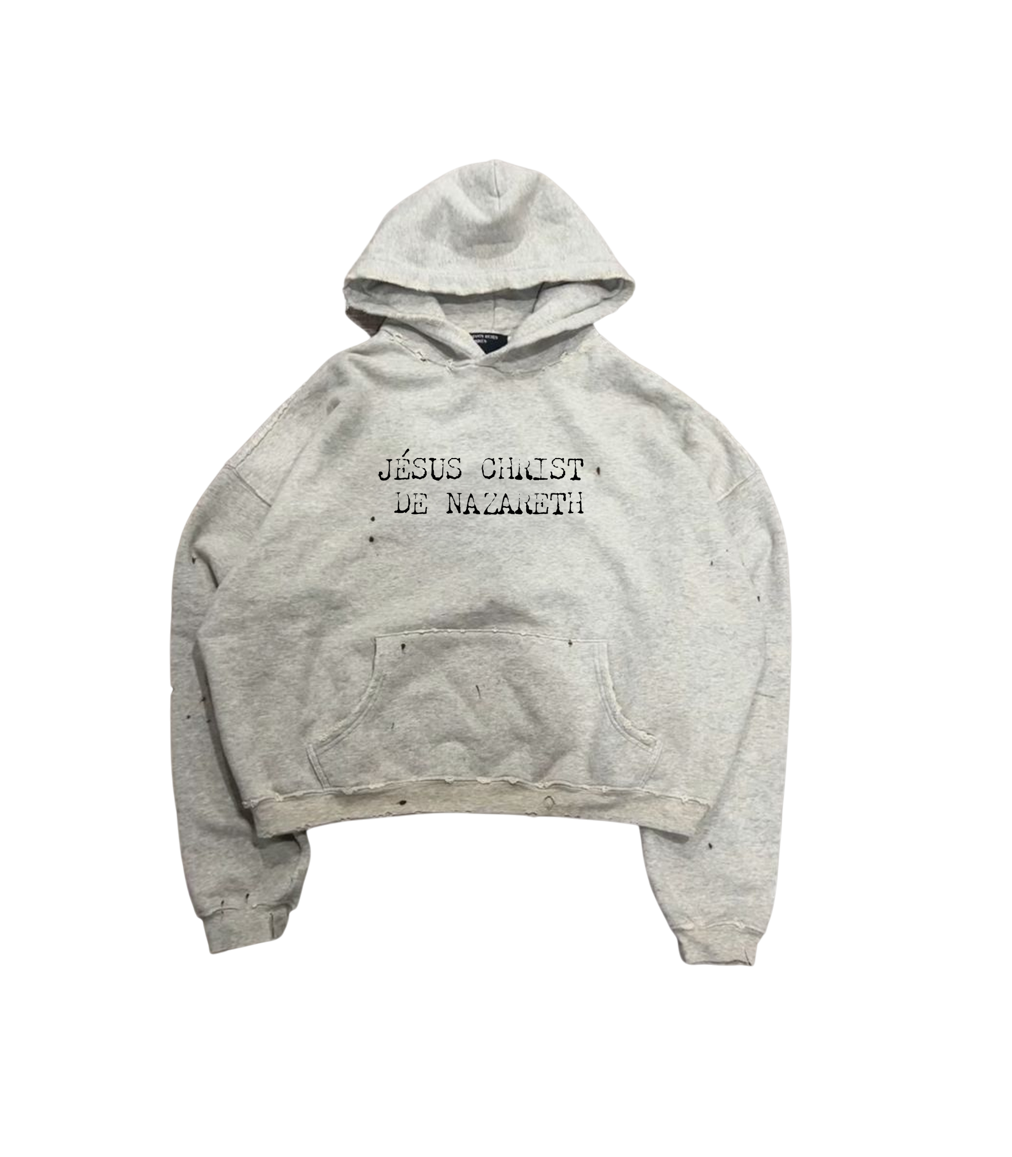 *Jesus Christ De Nazareth* Grey Distressed and Washed Hoodie