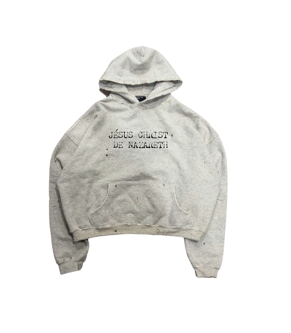*Jesus Christ De Nazareth* Grey Distressed and Washed Hoodie